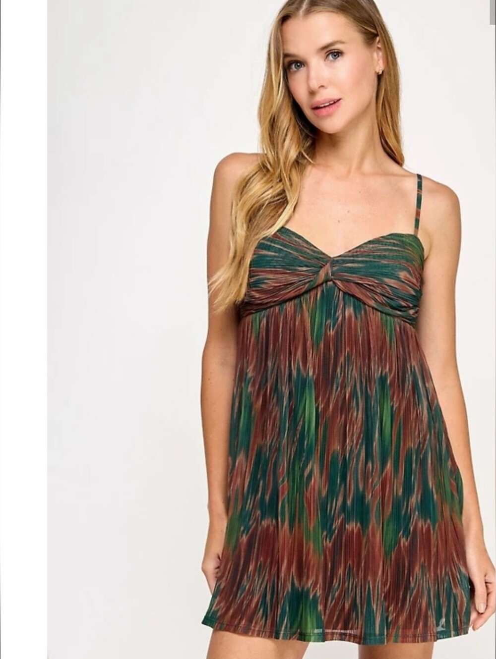 Seni & Cade Dress Size L Brown Hunter Green Pleated Mini Babydoll NWT Party $90